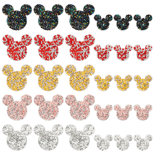 30Pcs Rhinestone Iron on Patches Cute Mouse Rhinestone Transfers Patches Decals Colorful Mini Sparkle Glitter Motif Decorative Designs Shiny Sew on Applique DIY Accessories for Kids T-Shirts Clothing
